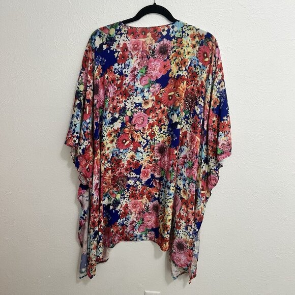 Umgee Pink Floral Kimono Cardigan Cover Up Open Front Multicolor Flowy Size M/L - Picture 8 of 11